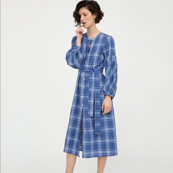 Zara Dresses & Skirts - Zara blue checked tunic plaid midi dress